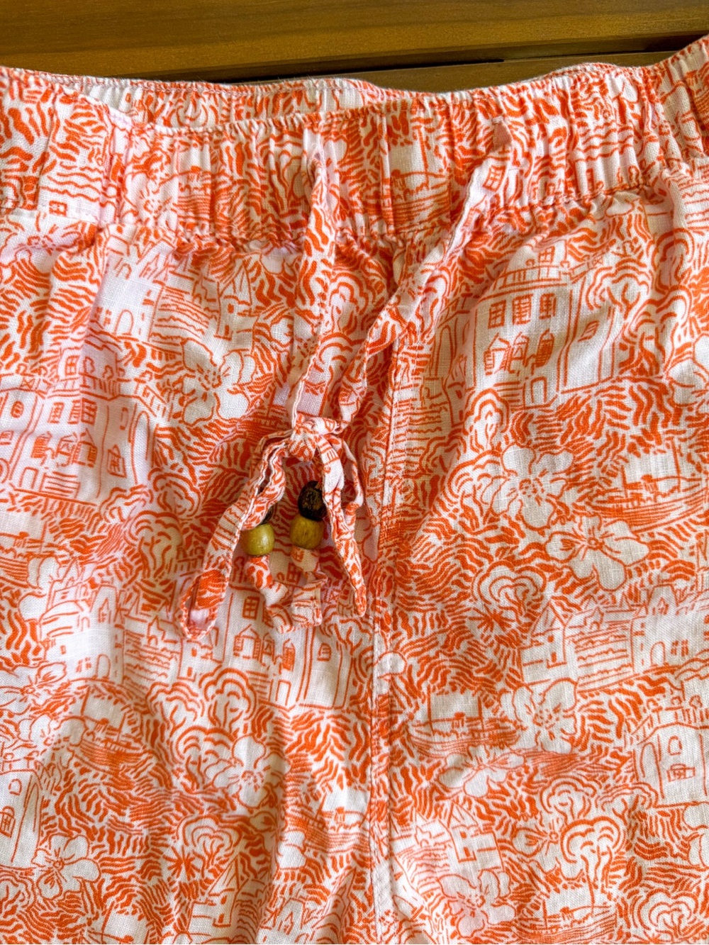 Cynthia Rowley 100% Linen Tropical Resort Shorts Orange White Medium